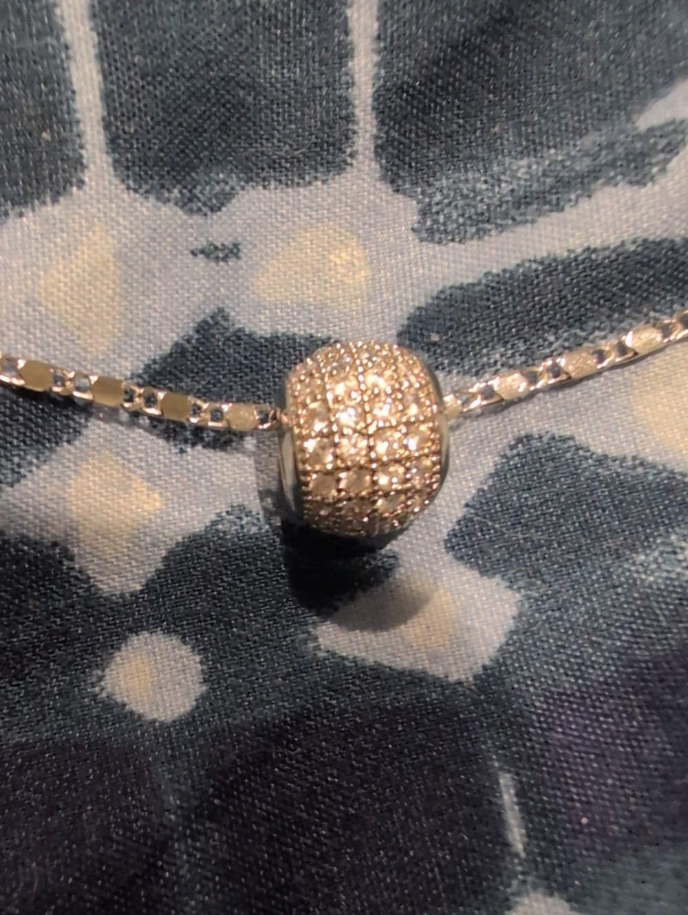 Sterling Silver Pavé Charm Bead Necklace - Silver